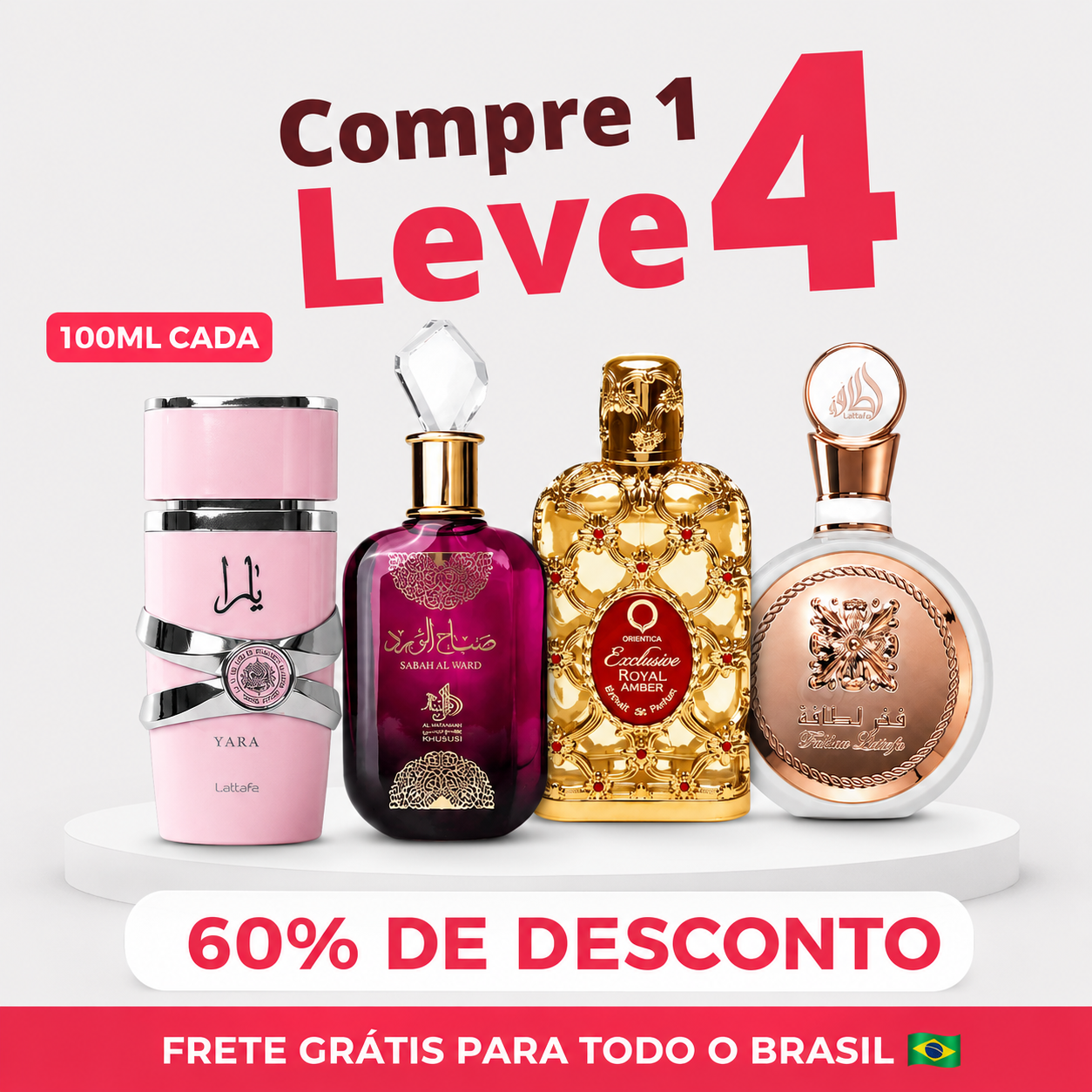 PROMOÇÃO COMPRE 1 LEVE 4 - Lattafa Yara, Sabah Award , Fakhar e Royal Amber  - 100ml Cada